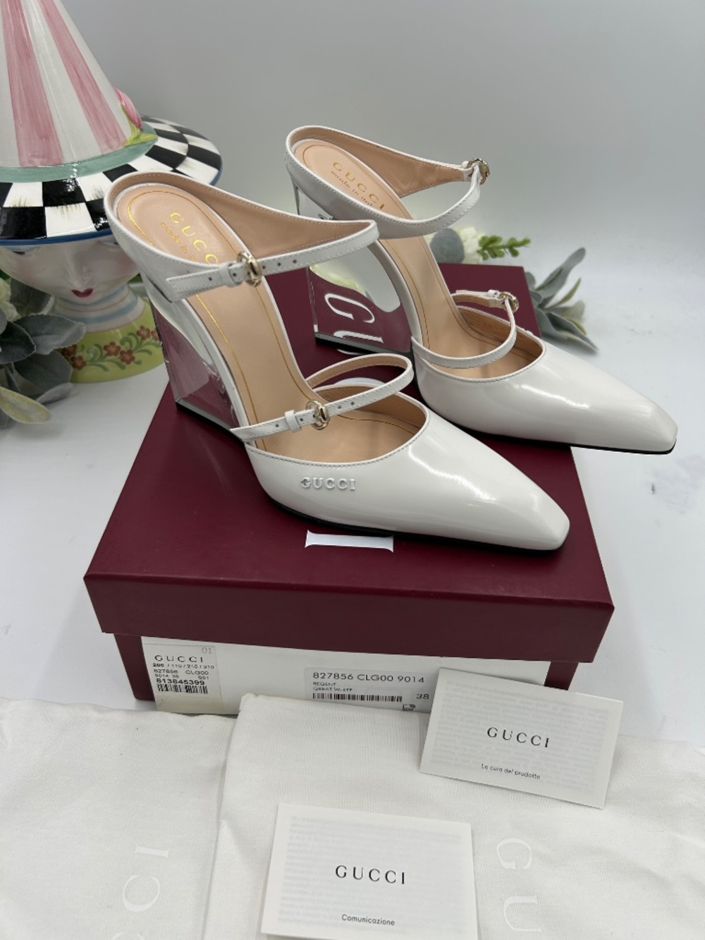 Women’s Gucci Christy Patent Leather Wedge Mules. Size 38. Made in Italy. - Picture 3 of 12